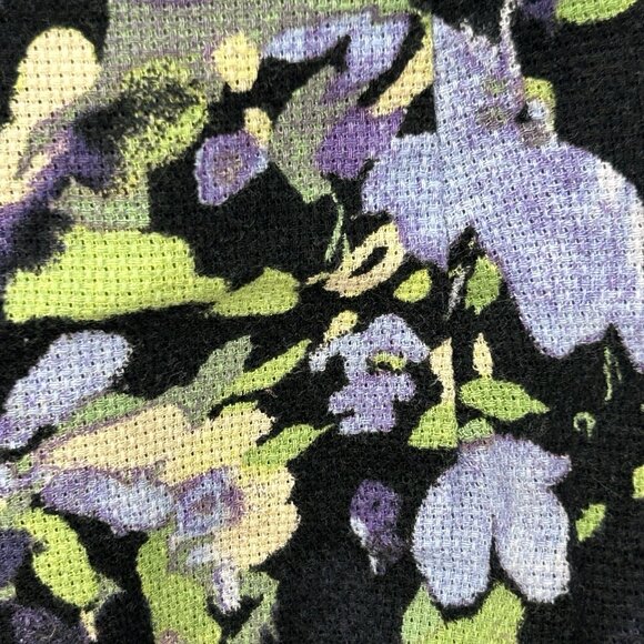 LOFT Mini Skirt 0 Stretch Floral Pencil Black Purple Green Cotton Lined - Picture 4 of 8